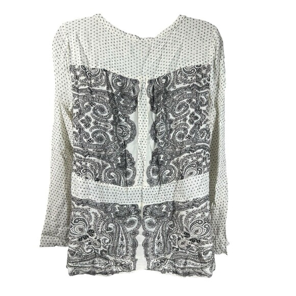 Lucky Brand Boho Peasant Top Small Black White Paisley Print Long Sleeve - Picture 6 of 9